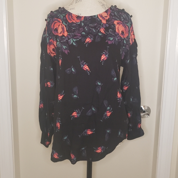 Anthropologie Black Floral Top - Picture 3 of 12